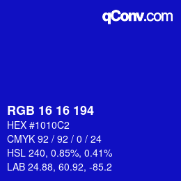 カラーコード: RGB 16 16 194 | qconv.com