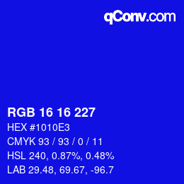 Color code: RGB 16 16 227 | qconv.com