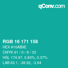 カラーコード: RGB 16 171 158 | qconv.com