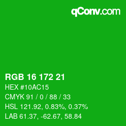 Color code: RGB 16 172 21 | qconv.com