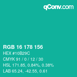 Color code: RGB 16 178 156 | qconv.com
