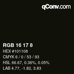カラーコード: RGB 16 17 8 | qconv.com
