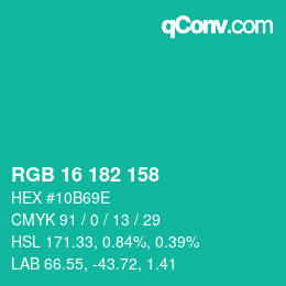 カラーコード: RGB 16 182 158 | qconv.com