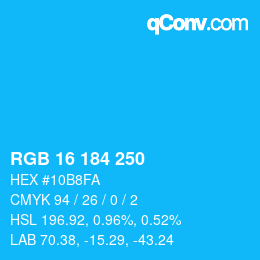 颜色代码: RGB 16 184 250 | qconv.com