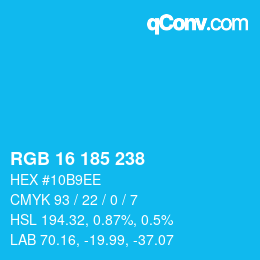 Color code: RGB 16 185 238 | qconv.com