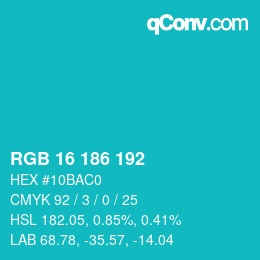 Color code: RGB 16 186 192 | qconv.com