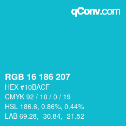 Color code: RGB 16 186 207 | qconv.com