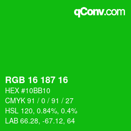 Color code: RGB 16 187 16 | qconv.com
