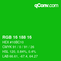 Color code: RGB 16 188 16 | qconv.com
