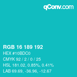 Color code: RGB 16 189 192 | qconv.com