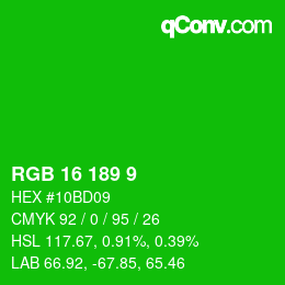 Color code: RGB 16 189 9 | qconv.com