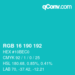 Color code: RGB 16 190 192 | qconv.com