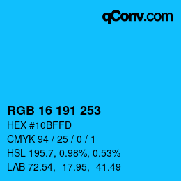 カラーコード: RGB 16 191 253 | qconv.com