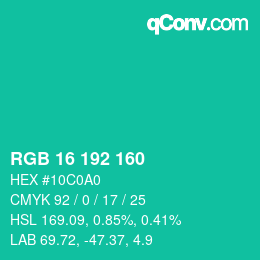 Color code: RGB 16 192 160 | qconv.com
