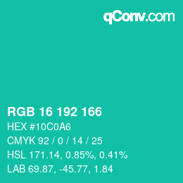 カラーコード: RGB 16 192 166 | qconv.com