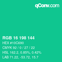 カラーコード: RGB 16 198 144 | qconv.com