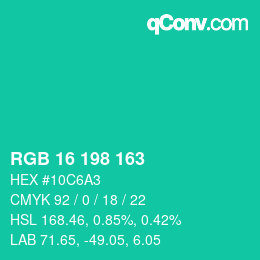 Color code: RGB 16 198 163 | qconv.com