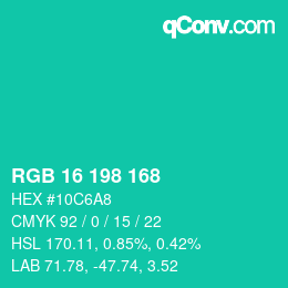 Color code: RGB 16 198 168 | qconv.com