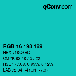 Color code: RGB 16 198 189 | qconv.com