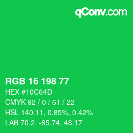 カラーコード: RGB 16 198 77 | qconv.com