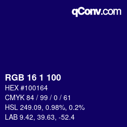 Color code: RGB 16 1 100 | qconv.com