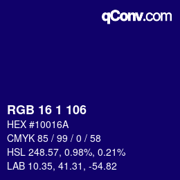 カラーコード: RGB 16 1 106 | qconv.com