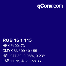 Color code: RGB 16 1 115 | qconv.com