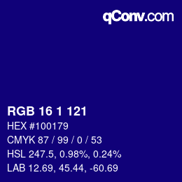 Color code: RGB 16 1 121 | qconv.com