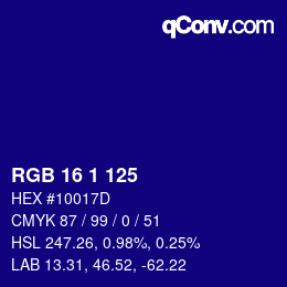 Color code: RGB 16 1 125 | qconv.com