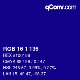 Color code: RGB 16 1 136 | qconv.com