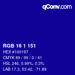 Color code: RGB 16 1 151 | qconv.com
