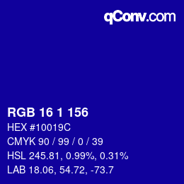 カラーコード: RGB 16 1 156 | qconv.com
