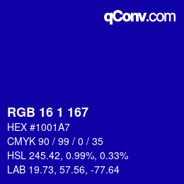 Color code: RGB 16 1 167 | qconv.com