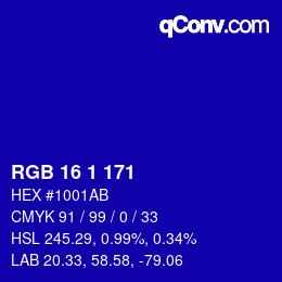 カラーコード: RGB 16 1 171 | qconv.com