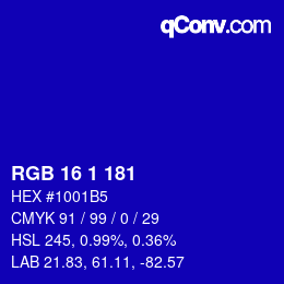 カラーコード: RGB 16 1 181 | qconv.com