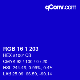 Color code: RGB 16 1 203 | qconv.com