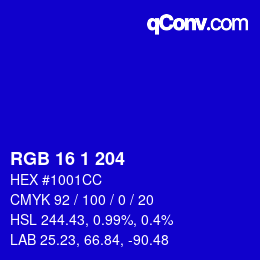 Color code: RGB 16 1 204 | qconv.com