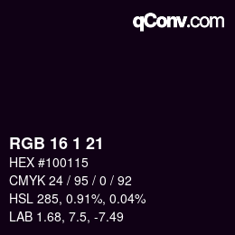 Color code: RGB 16 1 21 | qconv.com