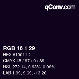 Color code: RGB 16 1 29 | qconv.com