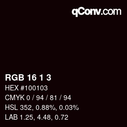 カラーコード: RGB 16 1 3 | qconv.com