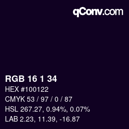 カラーコード: RGB 16 1 34 | qconv.com