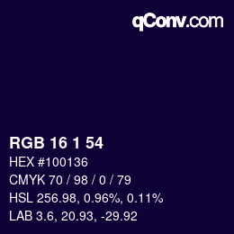 Color code: RGB 16 1 54 | qconv.com