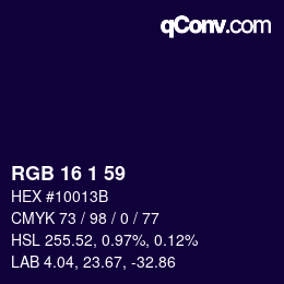 カラーコード: RGB 16 1 59 | qconv.com