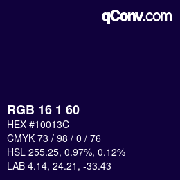 颜色代码: RGB 16 1 60 | qconv.com