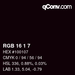 Color code: RGB 16 1 7 | qconv.com