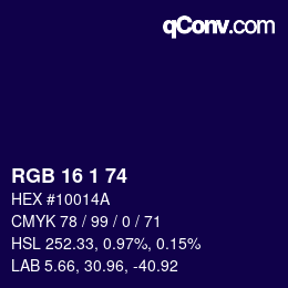 Color code: RGB 16 1 74 | qconv.com