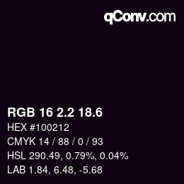 カラーコード: RGB 16 2.2 18.6 | qconv.com