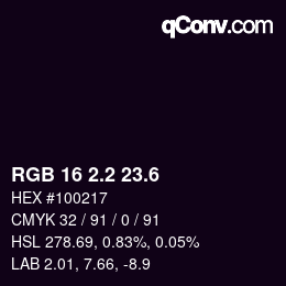 カラーコード: RGB 16 2.2 23.6 | qconv.com
