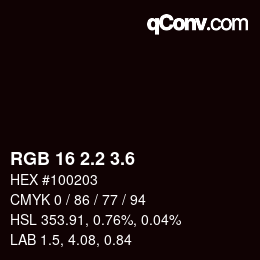 カラーコード: RGB 16 2.2 3.6 | qconv.com