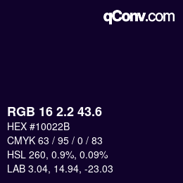 カラーコード: RGB 16 2.2 43.6 | qconv.com